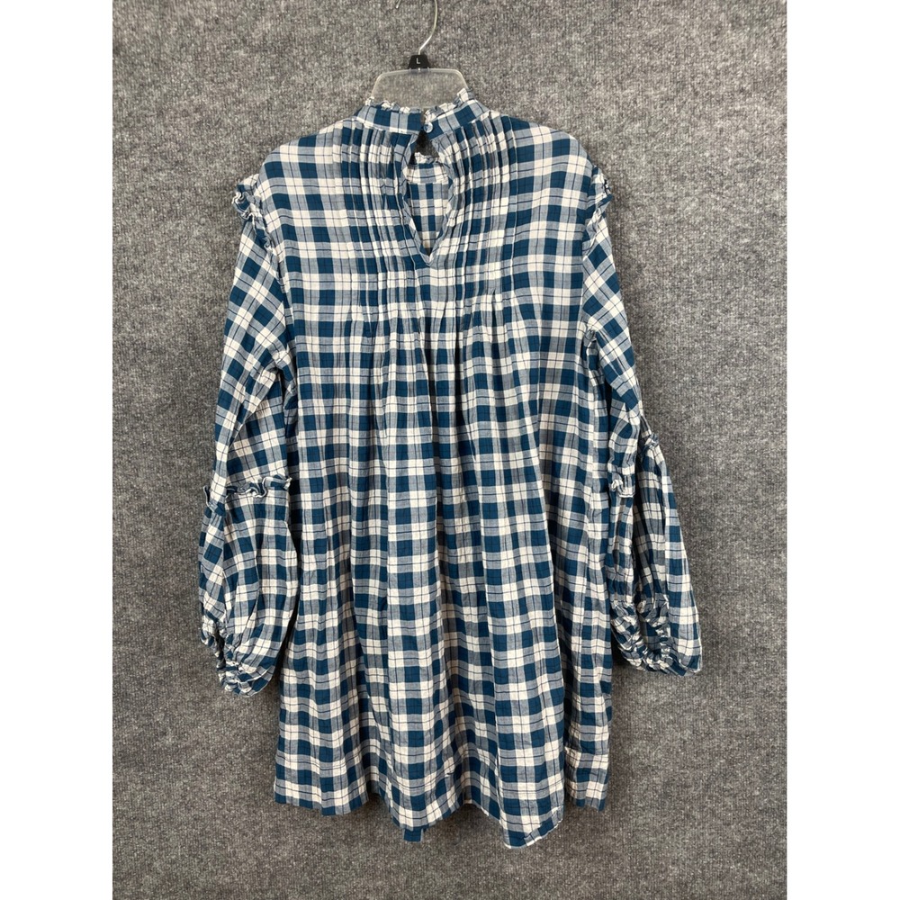 Urban Outfitters Plaid Tunic Women Size L Blue White Excellent Ruffle Sleeve - Picture 4 of 13